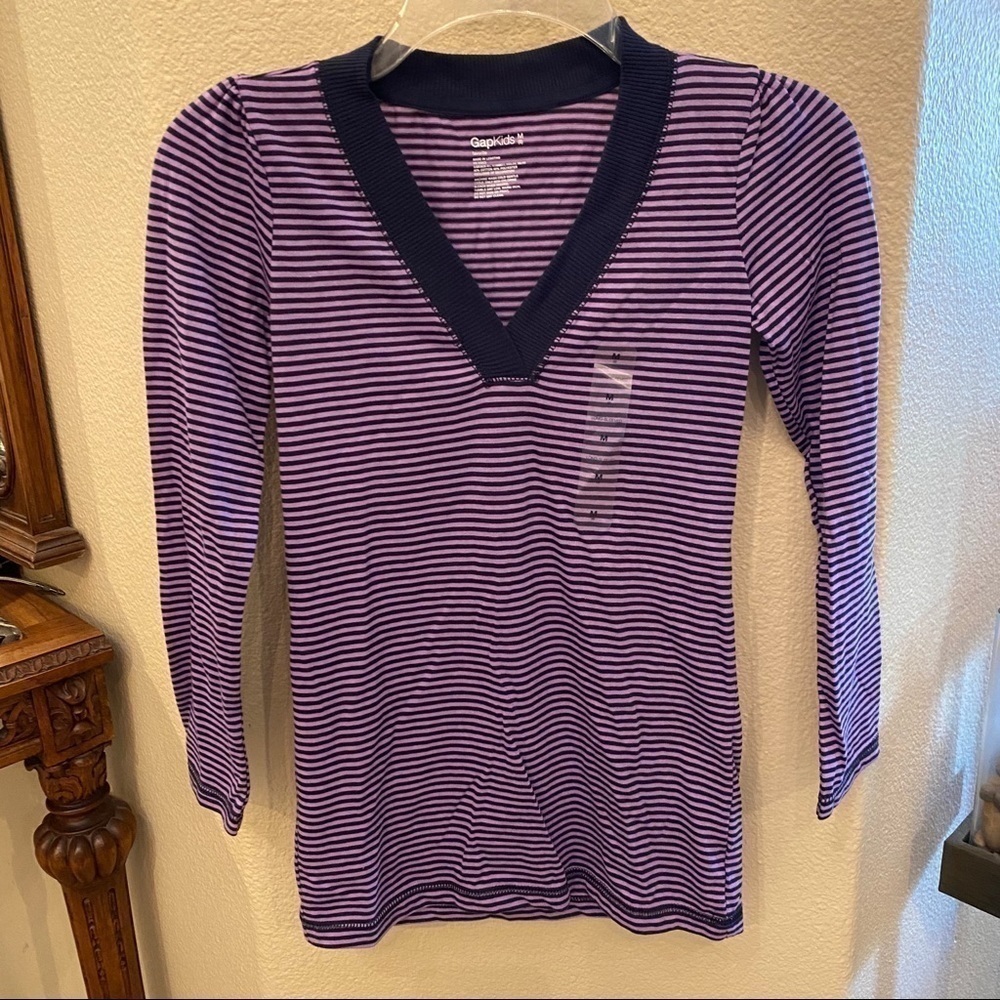 NWT~GAPKIDS Purple Stripes Long Sleeve Top M(8)